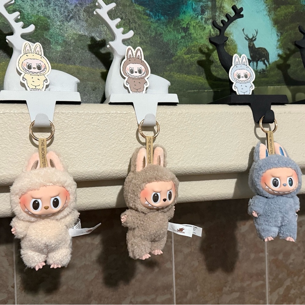 Adorable Plush Keychain Set - Cream, Brown, and Gray set of 3